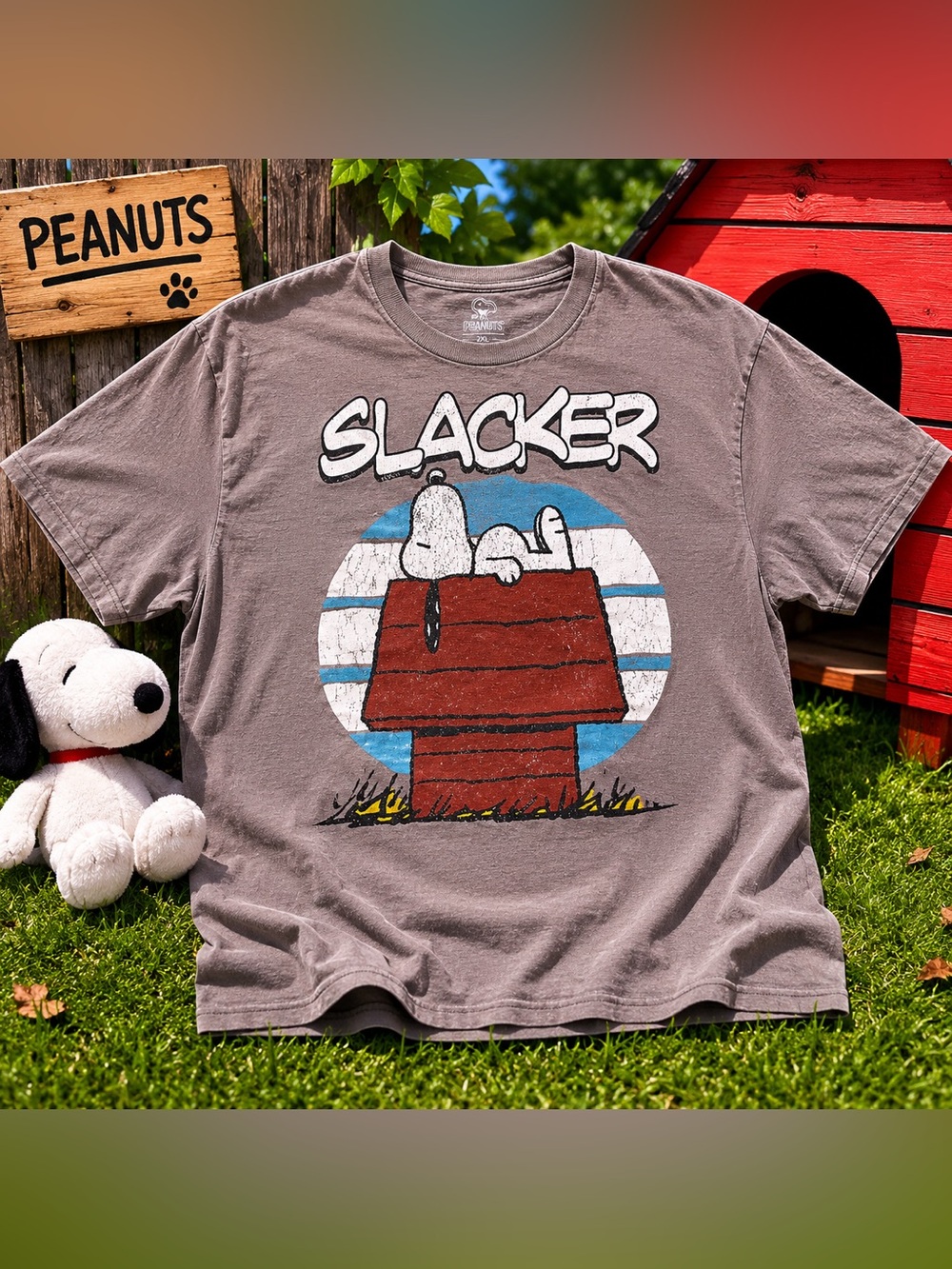 Peanuts Snoopy Slacker Graphic T Shirt Gray 2XL Retro Cartoon Tee